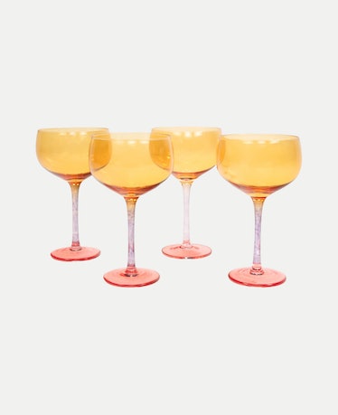 Candy Glass Champagne Coupes in Passionfruit, Set of 4