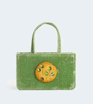 Small Jeweled Cookie Bag in Green Velvet
